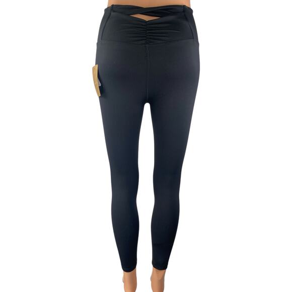 NEW Berlook Black Mid Rise Cinch Back Yoga Workout Athletic Leggings Pants Sz XS - Picture 2 of 4